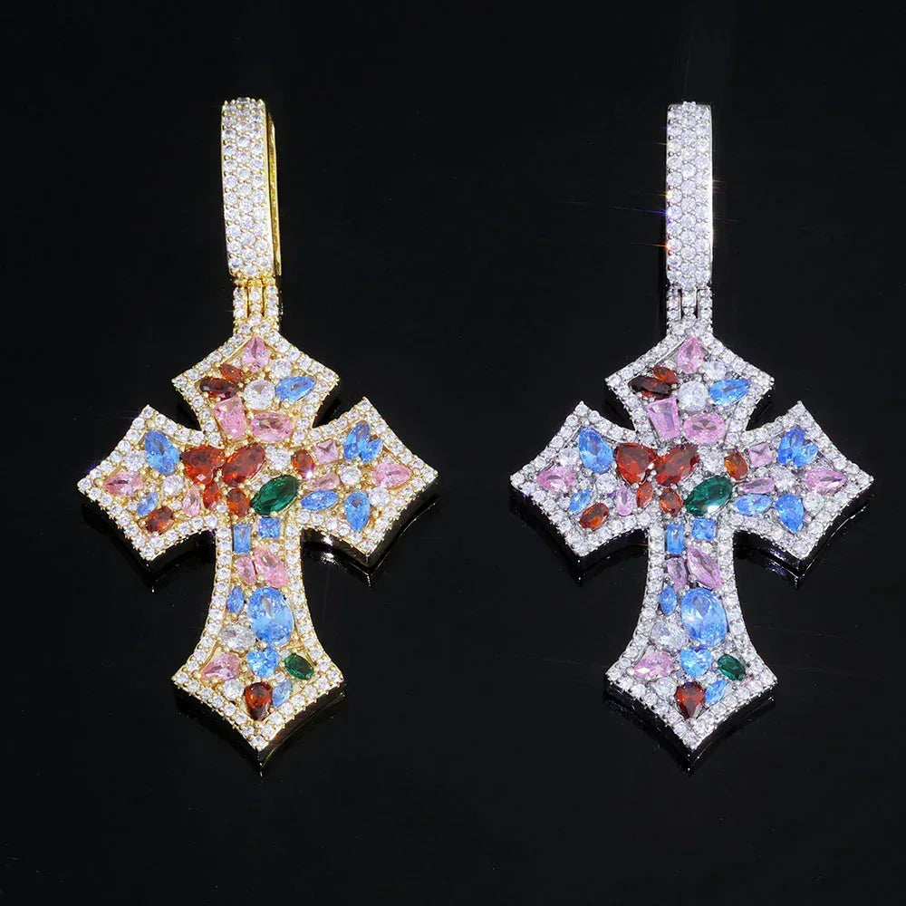 Colorful Zircon Cross Pendant Necklace Hip Hop Jewelry | Caratix Jewelry - CaratixJewelry